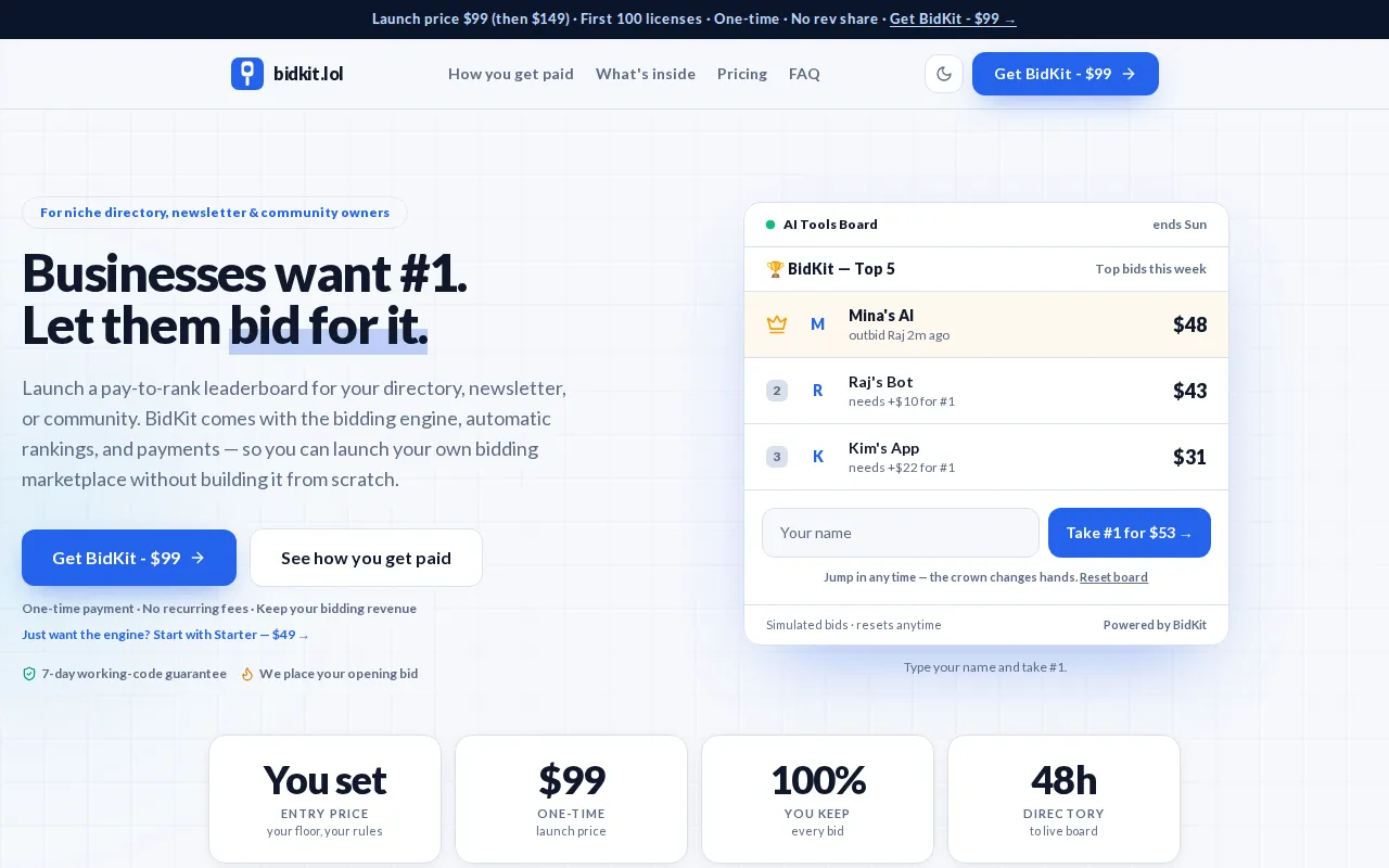 First viewport of BidKit as captured