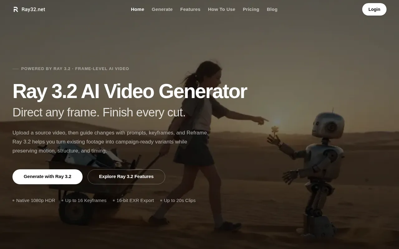 First viewport of Ray 3.2 AI Video Generator as captured