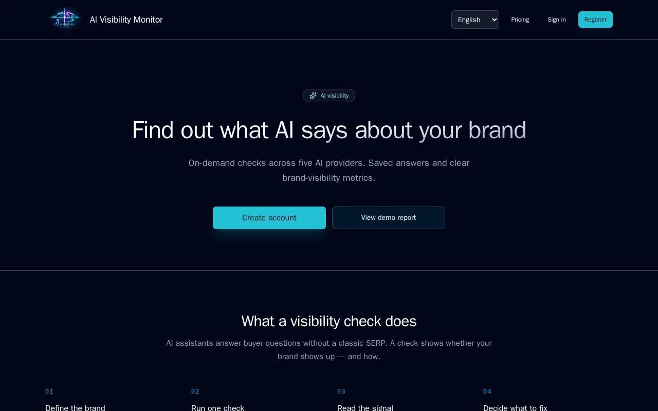 First viewport of AI Visibility Monitor as captured