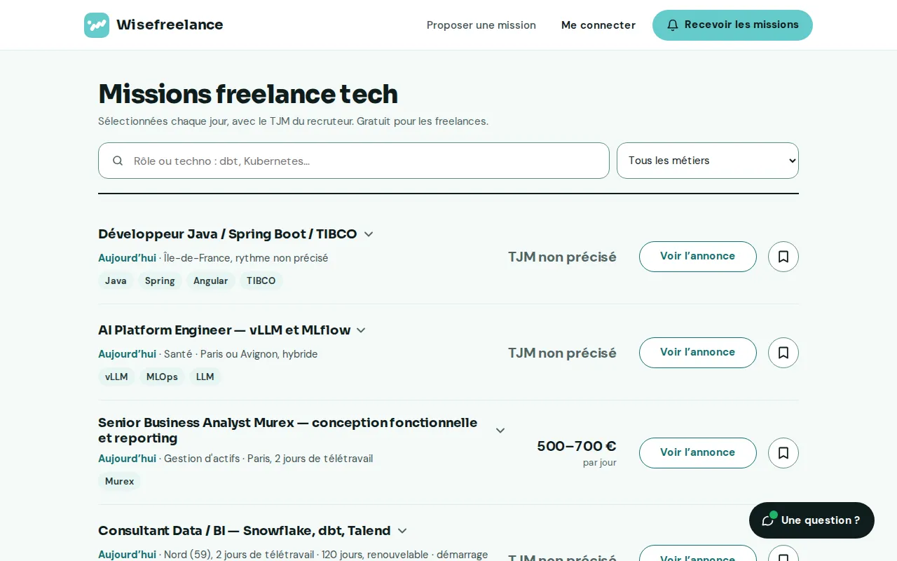 First viewport of Missions freelance tech as captured