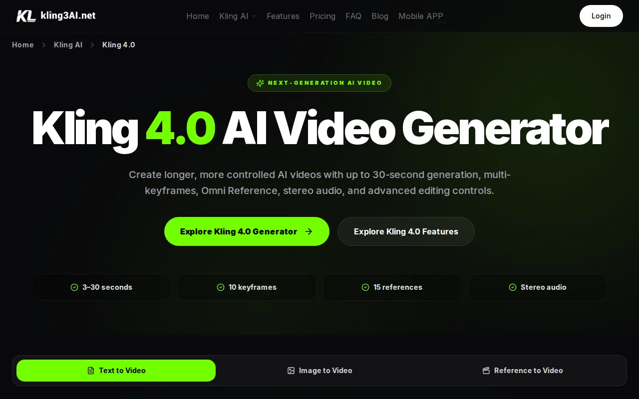 First viewport of Kling 4.0 AI Video Generator as captured